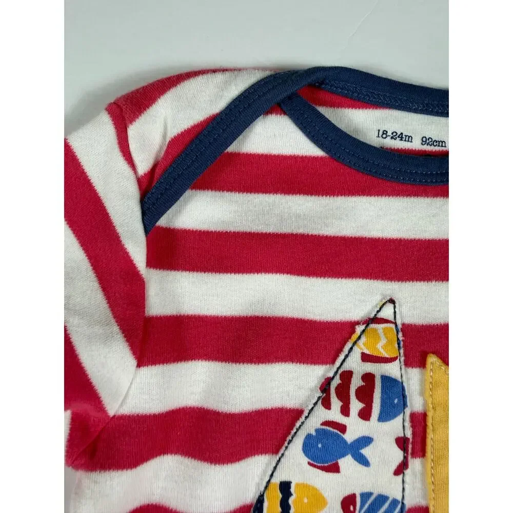 Kite Organic Sailboat Applique Striped Footed Romper Pink Size 18–24 Months